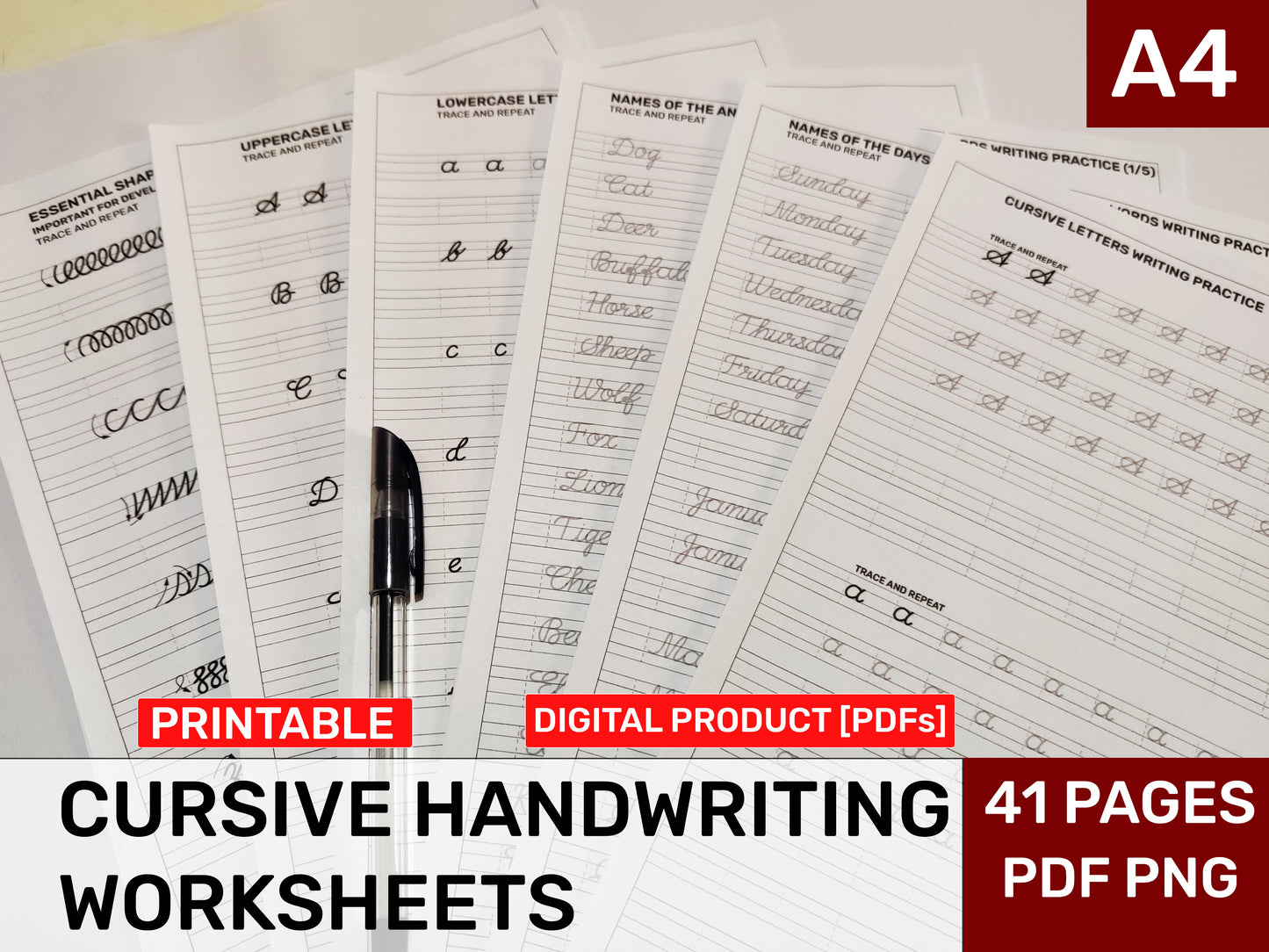 Printable Basic Cursive Handwriting Worksheets | Size A4 | Pages 41