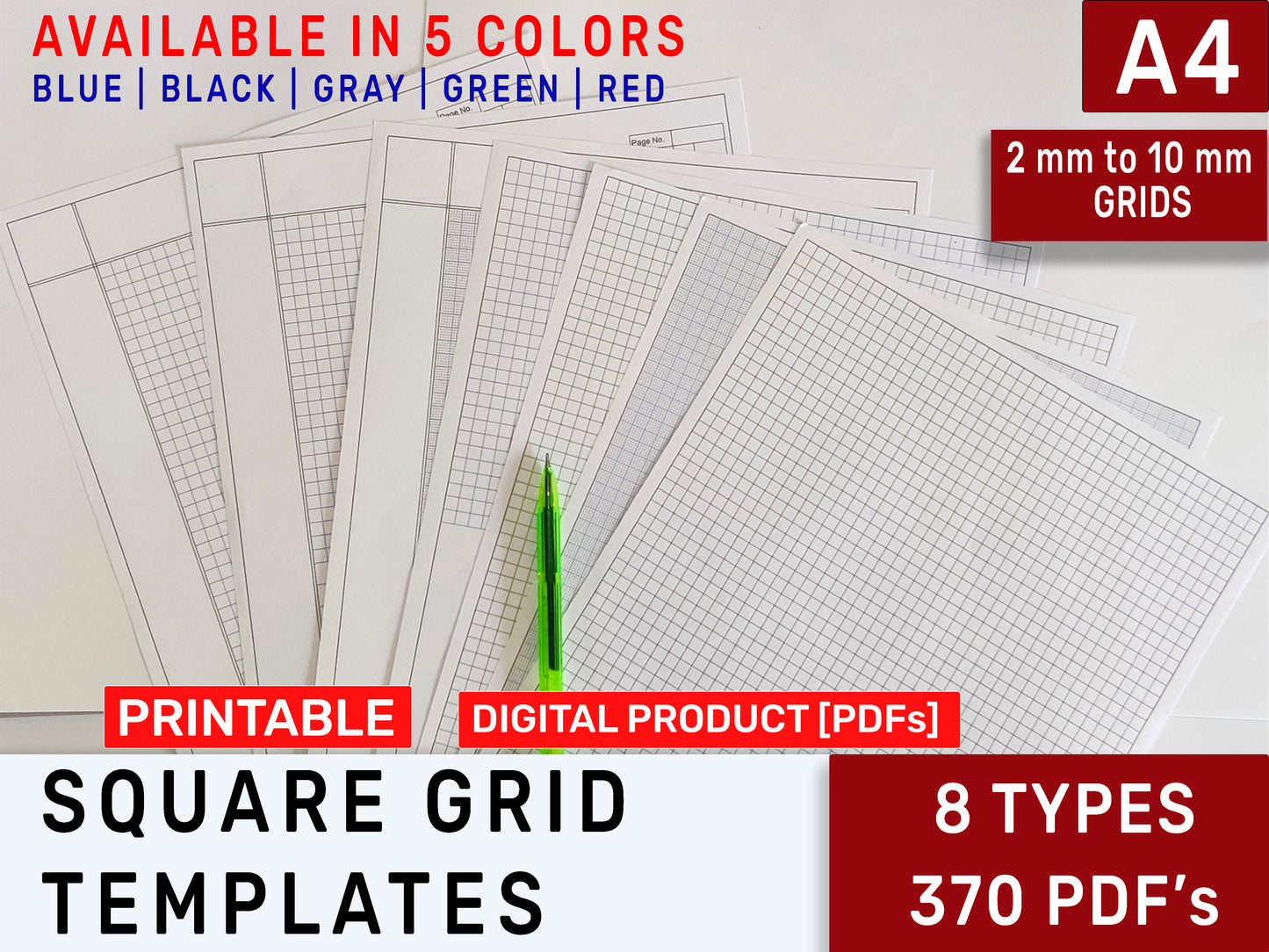 Printable Square Grid Templates | Size A4 | Pages 370